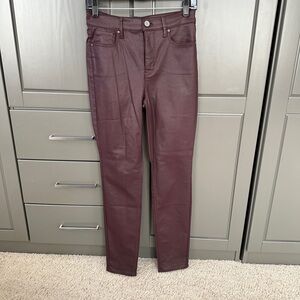 NWT WHBM Skinny High Rise coated pants in black cherry